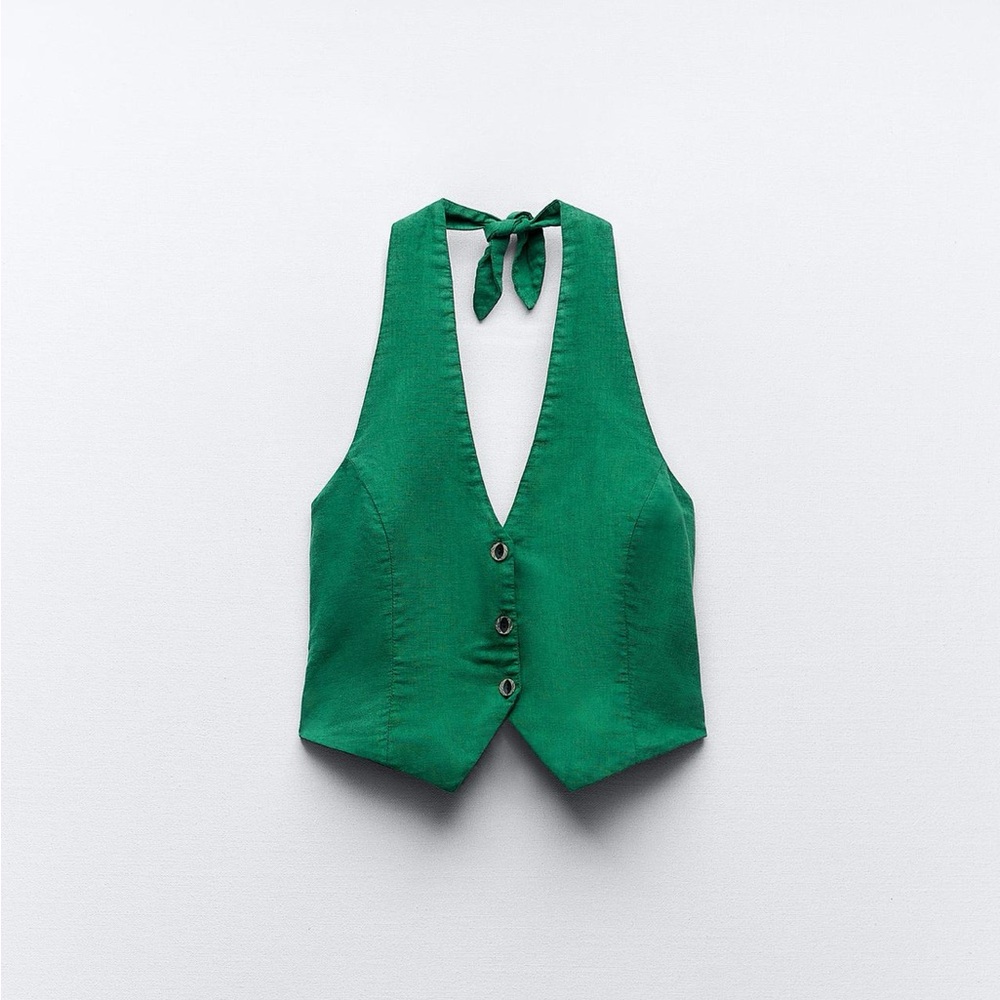 ZARA Green Button-Up Vest and pant
